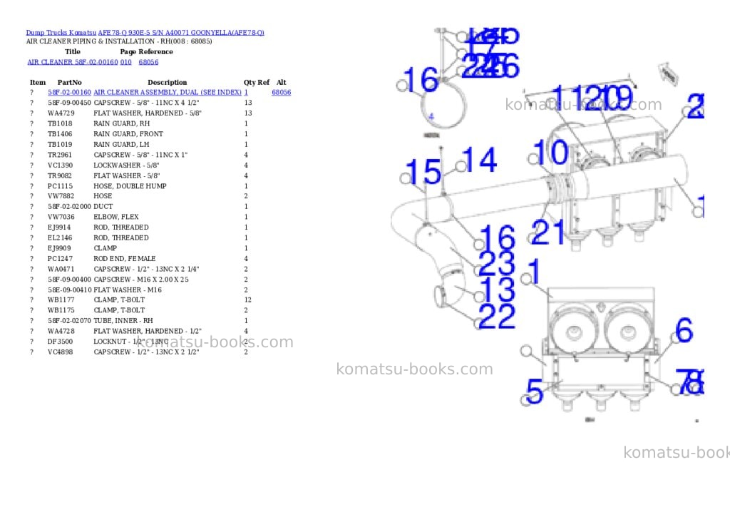Komatsu AFE78-Q 930E-5 S/N A40071 GOONYELLA Parts catalog cover Page 4 Komatsu AFE78-Q 930E-5 S/N A40071 GOONYELLA Parts catalog cover Page 4