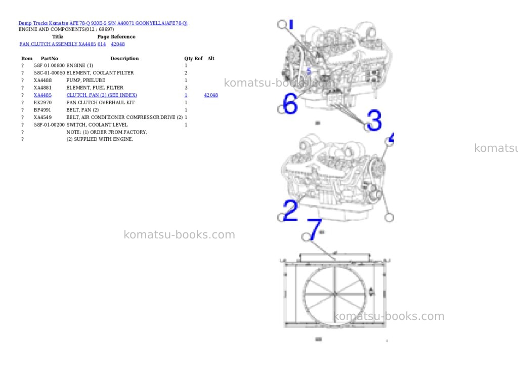 Komatsu AFE78-Q 930E-5 S/N A40071 GOONYELLA Parts catalog cover Page 6 Komatsu AFE78-Q 930E-5 S/N A40071 GOONYELLA Parts catalog cover Page 6