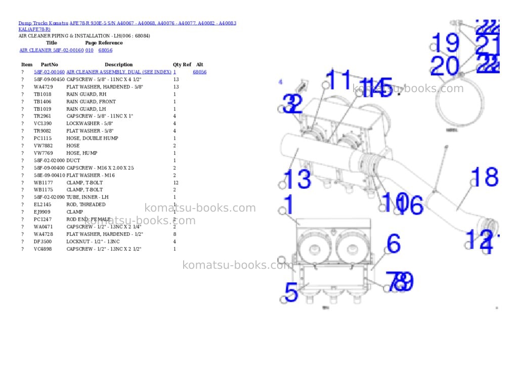 Komatsu AFE78-R 930E-5 S/N A40067 - A40068, A40076 - A40077, A40082 - A40083 KAL Parts catalog cover Page 3 Komatsu AFE78-R 930E-5 S/N A40067 - A40068, A40076 - A40077, A40082 - A40083 KAL Parts catalog cover Page 3