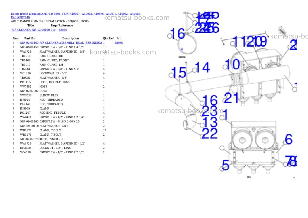 Komatsu AFE78-R 930E-5 S/N A40067 - A40068, A40076 - A40077, A40082 - A40083 KAL Parts catalog cover Page 4 Komatsu AFE78-R 930E-5 S/N A40067 - A40068, A40076 - A40077, A40082 - A40083 KAL Parts catalog cover Page 4