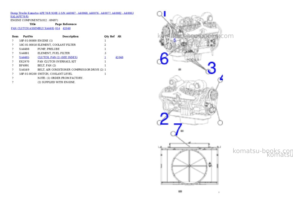 Komatsu AFE78-R 930E-5 S/N A40067 - A40068, A40076 - A40077, A40082 - A40083 KAL Parts catalog cover Page 6 Komatsu AFE78-R 930E-5 S/N A40067 - A40068, A40076 - A40077, A40082 - A40083 KAL Parts catalog cover Page 6