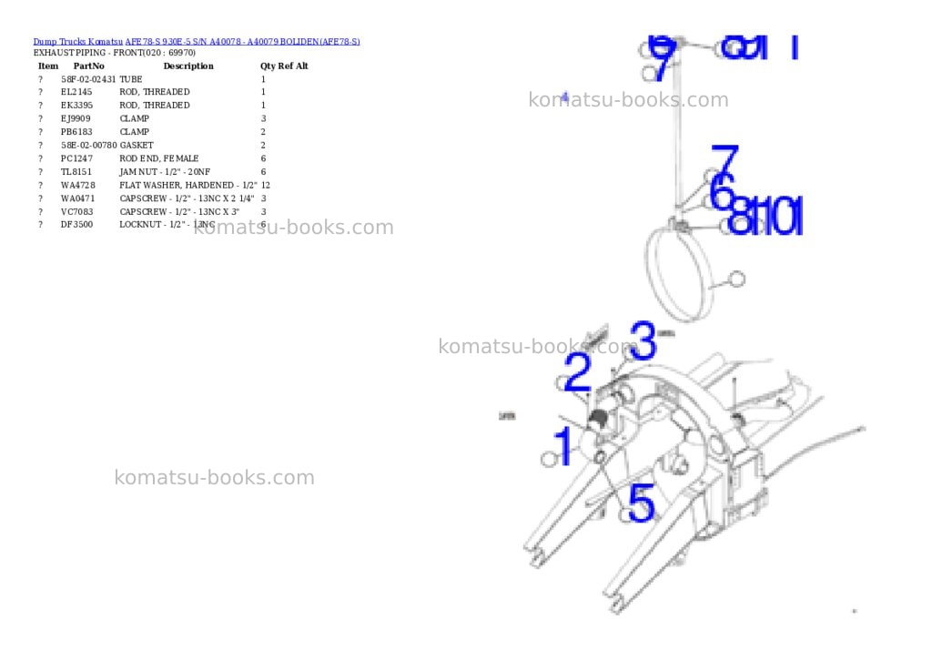 Komatsu AFE78-S 930E-5 S/N A40078 - A40079 BOLIDEN Parts catalog cover Page 10 Komatsu AFE78-S 930E-5 S/N A40078 - A40079 BOLIDEN Parts catalog cover Page 10