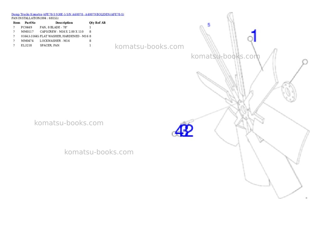 Komatsu AFE78-S 930E-5 S/N A40078 - A40079 BOLIDEN Parts catalog cover Page 2 Komatsu AFE78-S 930E-5 S/N A40078 - A40079 BOLIDEN Parts catalog cover Page 2