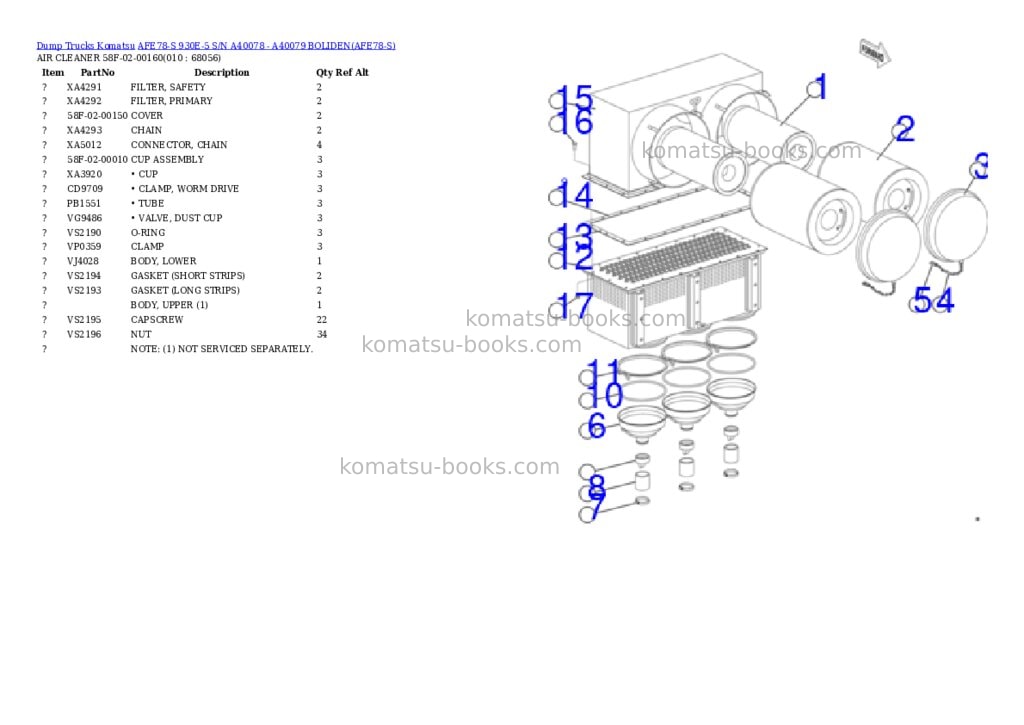 Komatsu AFE78-S 930E-5 S/N A40078 - A40079 BOLIDEN Parts catalog cover Page 5 Komatsu AFE78-S 930E-5 S/N A40078 - A40079 BOLIDEN Parts catalog cover Page 5