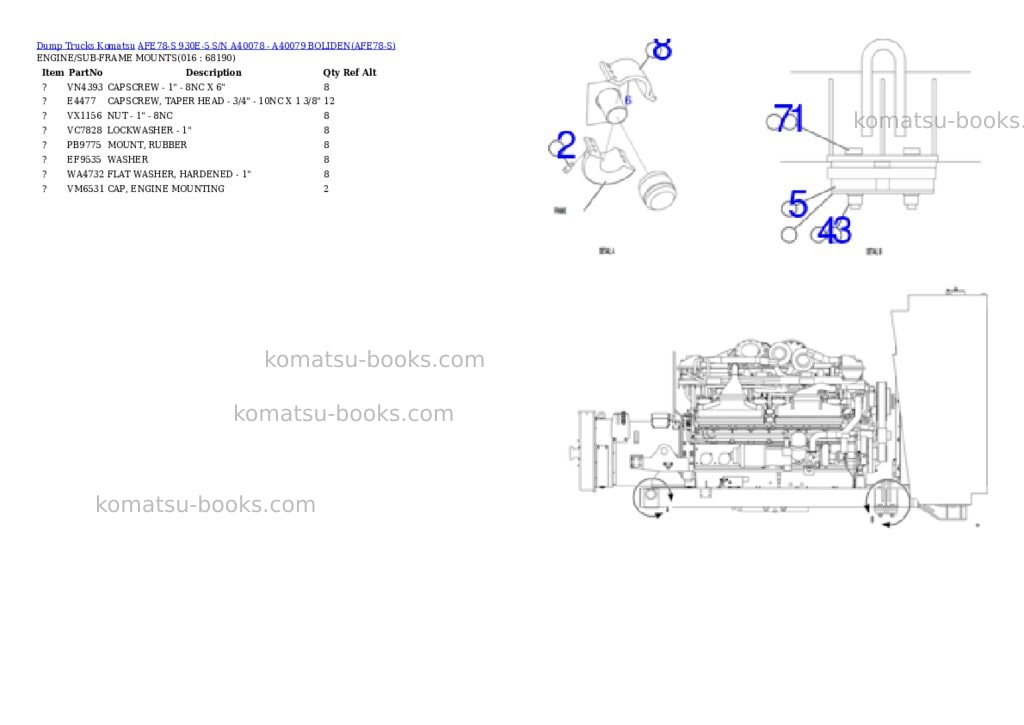 Komatsu AFE78-S 930E-5 S/N A40078 - A40079 BOLIDEN Parts catalog cover Page 8 Komatsu AFE78-S 930E-5 S/N A40078 - A40079 BOLIDEN Parts catalog cover Page 8