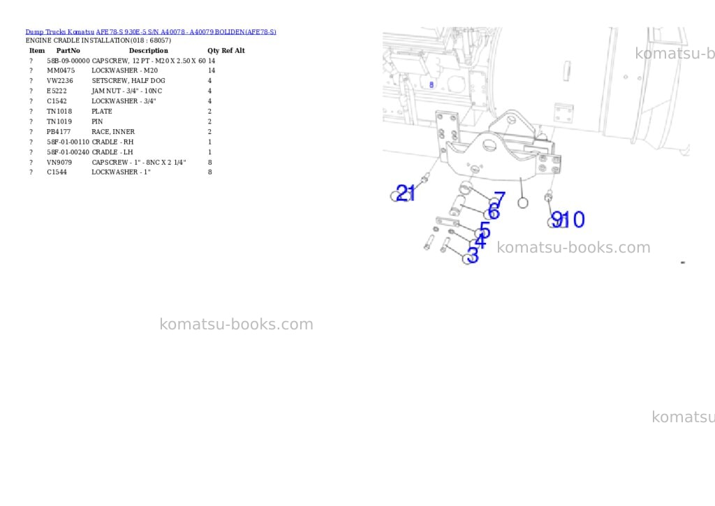 Komatsu AFE78-S 930E-5 S/N A40078 - A40079 BOLIDEN Parts catalog cover Page 9 Komatsu AFE78-S 930E-5 S/N A40078 - A40079 BOLIDEN Parts catalog cover Page 9