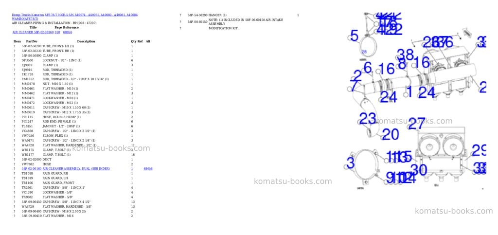 Komatsu AFE78-T 930E-5 S/N A40074 - A40075, A40080 - A40081, A40084 WAMBO Parts catalog cover Page 4 Komatsu AFE78-T 930E-5 S/N A40074 - A40075, A40080 - A40081, A40084 WAMBO Parts catalog cover Page 4
