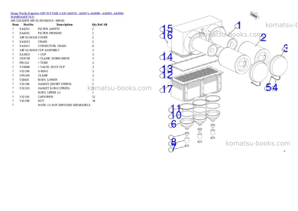 Komatsu AFE78-T 930E-5 S/N A40074 - A40075, A40080 - A40081, A40084 WAMBO Parts catalog cover Page 5 Komatsu AFE78-T 930E-5 S/N A40074 - A40075, A40080 - A40081, A40084 WAMBO Parts catalog cover Page 5