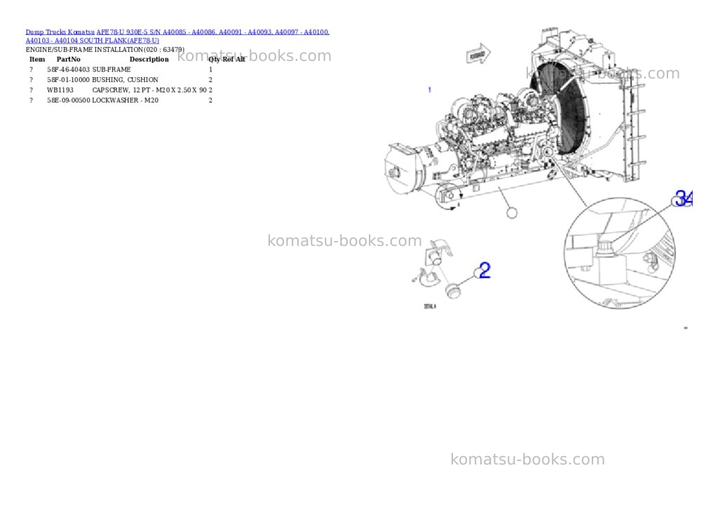 Komatsu AFE78-U 930E-5 S/N A40085 - A40086, A40091 - A40093, A40097 - A40100, A40103 - A40104 SOUTH FLANK Parts catalog cover Page 10 Komatsu AFE78-U 930E-5 S/N A40085 - A40086, A40091 - A40093, A40097 - A40100, A40103 - A40104 SOUTH FLANK Parts catalog cover Page 10