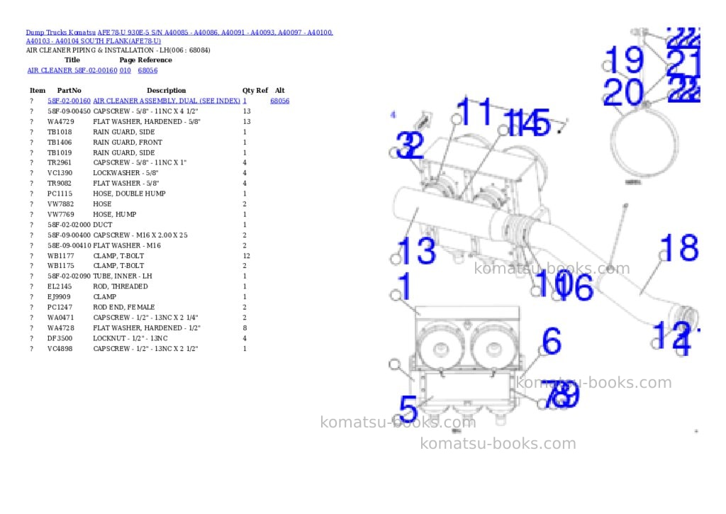 Komatsu AFE78-U 930E-5 S/N A40085 - A40086, A40091 - A40093, A40097 - A40100, A40103 - A40104 SOUTH FLANK Parts catalog cover Page 3 Komatsu AFE78-U 930E-5 S/N A40085 - A40086, A40091 - A40093, A40097 - A40100, A40103 - A40104 SOUTH FLANK Parts catalog cover Page 3