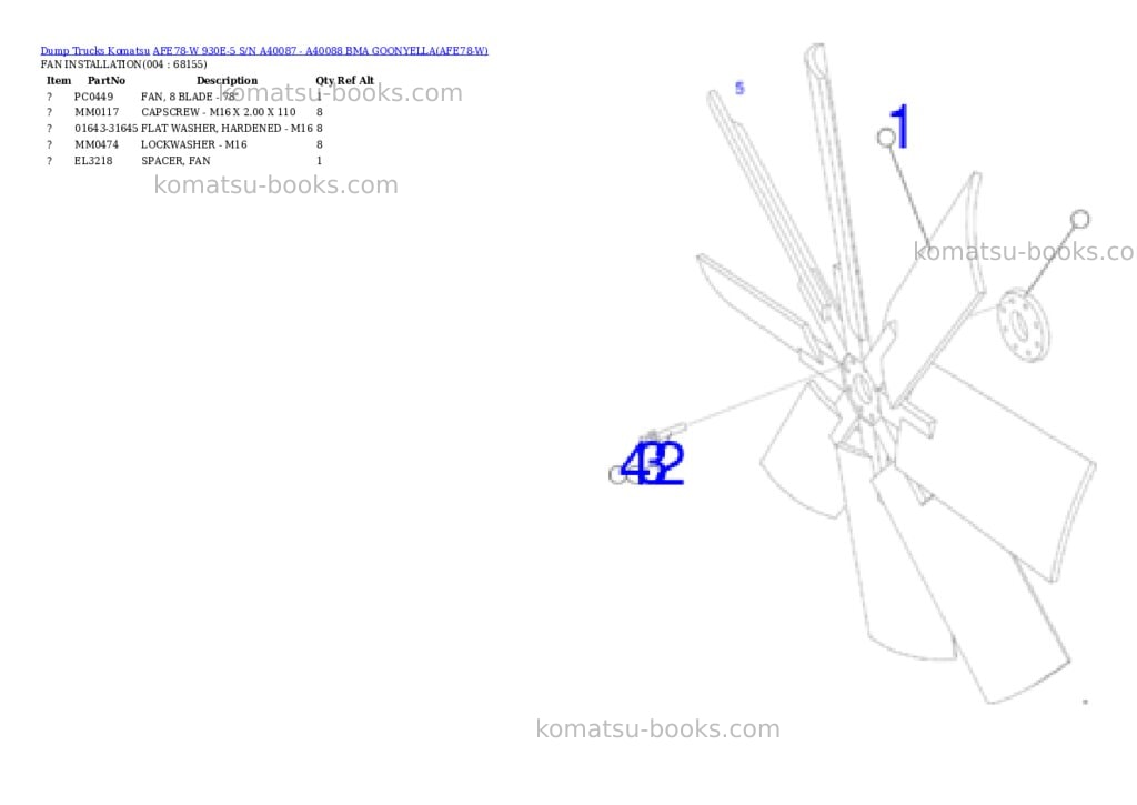 Komatsu AFE78-W 930E-5 S/N A40087 - A40088 BMA GOONYELLA Parts catalog cover Page 2