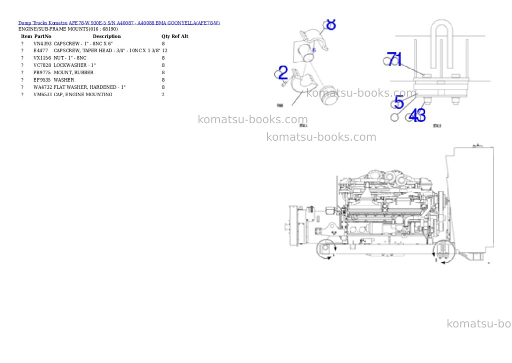 Komatsu AFE78-W 930E-5 S/N A40087 - A40088 BMA GOONYELLA Parts catalog cover Page 8