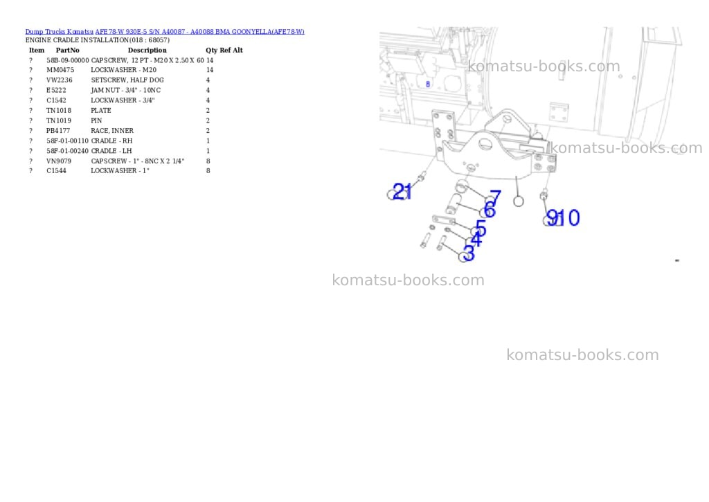 Komatsu AFE78-W 930E-5 S/N A40087 - A40088 BMA GOONYELLA Parts catalog cover Page 9