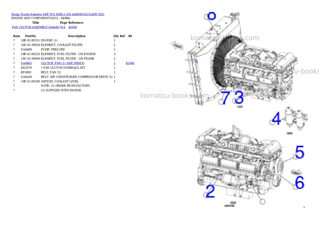 Komatsu AFE78-X 930E-5 S/N A40089 IOCC Parts catalog cover Page 6 Komatsu AFE78-X 930E-5 S/N A40089 IOCC Parts catalog cover Page 6