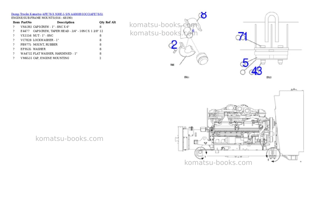 Komatsu AFE78-X 930E-5 S/N A40089 IOCC Parts catalog cover Page 8 Komatsu AFE78-X 930E-5 S/N A40089 IOCC Parts catalog cover Page 8