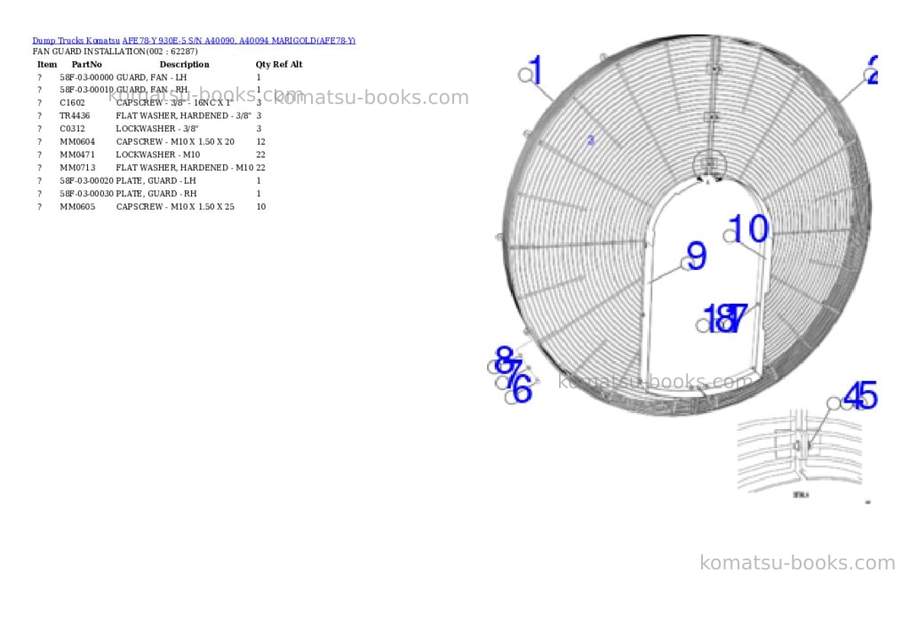 Komatsu AFE78-Y 930E-5 S/N A40090, A40094 MARIGOLD Parts catalog cover
