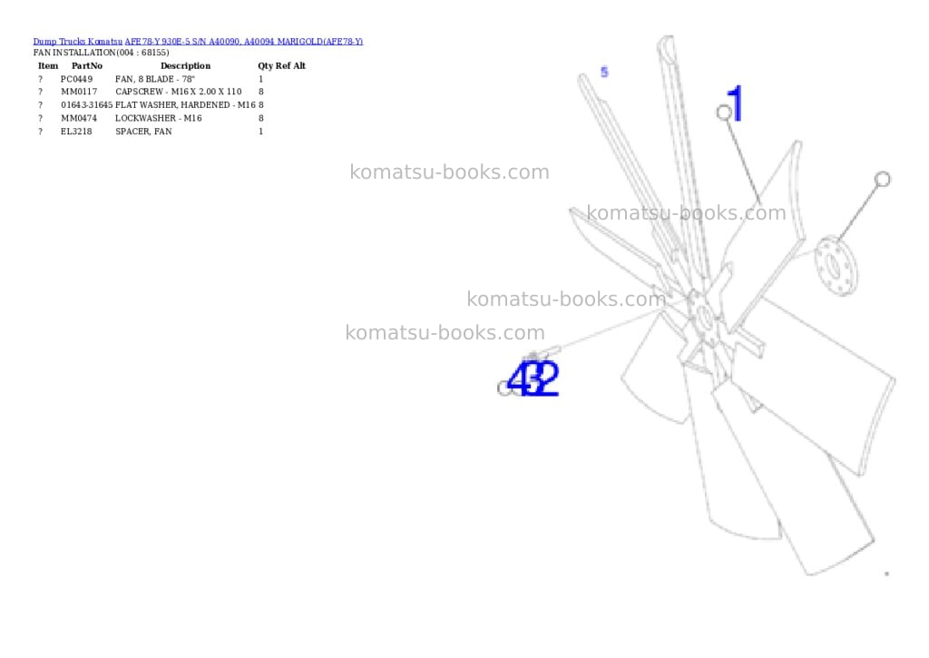 Komatsu AFE78-Y 930E-5 S/N A40090, A40094 MARIGOLD Parts catalog cover Page 2