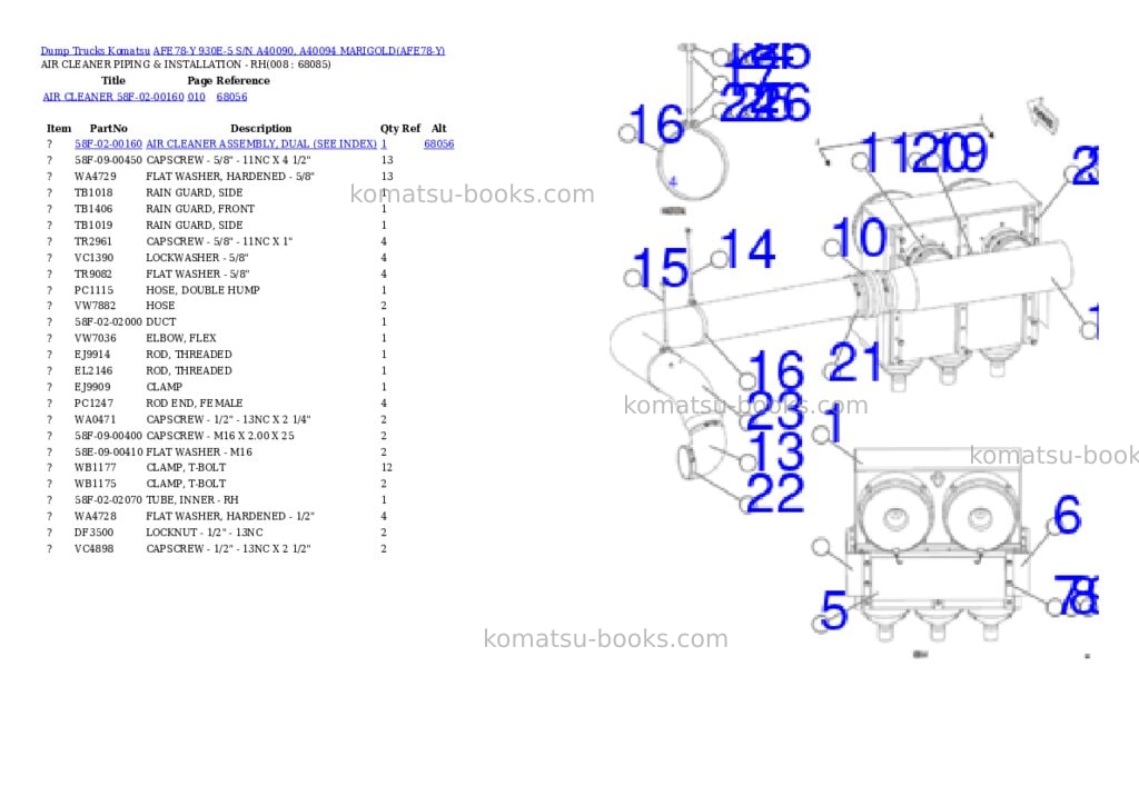 Komatsu AFE78-Y 930E-5 S/N A40090, A40094 MARIGOLD Parts catalog cover Page 4