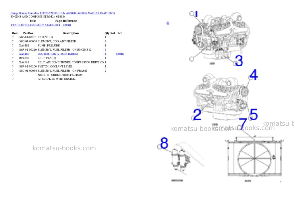 Komatsu AFE78-Y 930E-5 S/N A40090, A40094 MARIGOLD Parts catalog cover Page 6