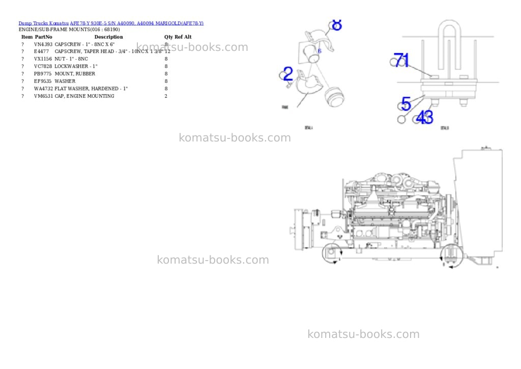 Komatsu AFE78-Y 930E-5 S/N A40090, A40094 MARIGOLD Parts catalog cover Page 8