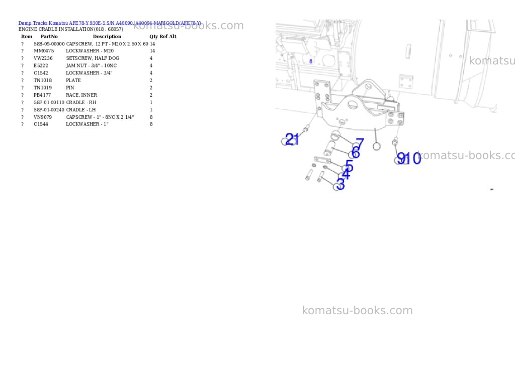 Komatsu AFE78-Y 930E-5 S/N A40090, A40094 MARIGOLD Parts catalog cover Page 9