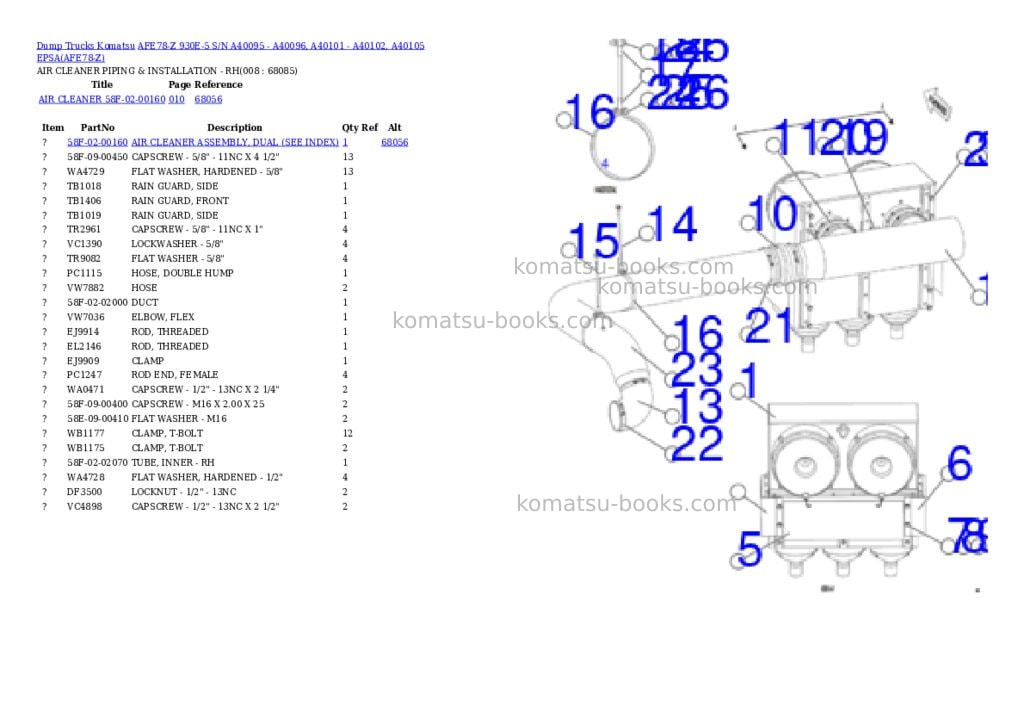 Komatsu AFE78-Z 930E-5 S/N A40095 - A40096, A40101 - A40102, A40105 EPSA Parts catalog cover Page 4 Komatsu AFE78-Z 930E-5 S/N A40095 - A40096, A40101 - A40102, A40105 EPSA Parts catalog cover Page 4