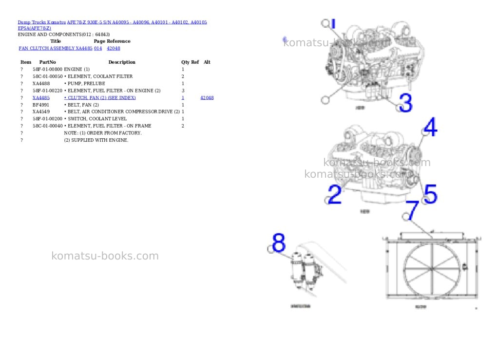 Komatsu AFE78-Z 930E-5 S/N A40095 - A40096, A40101 - A40102, A40105 EPSA Parts catalog cover Page 6 Komatsu AFE78-Z 930E-5 S/N A40095 - A40096, A40101 - A40102, A40105 EPSA Parts catalog cover Page 6