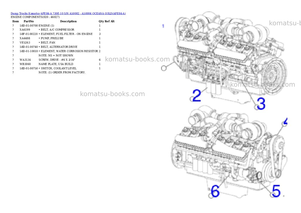 Komatsu afe84-a 730e-10 s/n a50002 - a50004 oceana gold Parts catalog cover Page 10 Komatsu afe84-a 730e-10 s/n a50002 - a50004 oceana gold Parts catalog cover Page 10