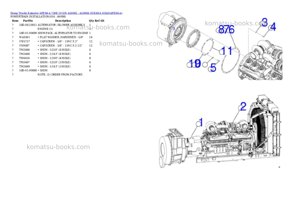 Komatsu afe84-a 730e-10 s/n a50002 - a50004 oceana gold Parts catalog cover Page 7 Komatsu afe84-a 730e-10 s/n a50002 - a50004 oceana gold Parts catalog cover Page 7