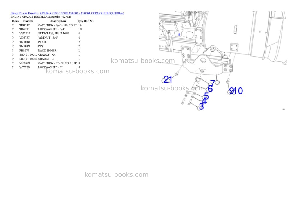 Komatsu afe84-a 730e-10 s/n a50002 - a50004 oceana gold Parts catalog cover Page 9 Komatsu afe84-a 730e-10 s/n a50002 - a50004 oceana gold Parts catalog cover Page 9