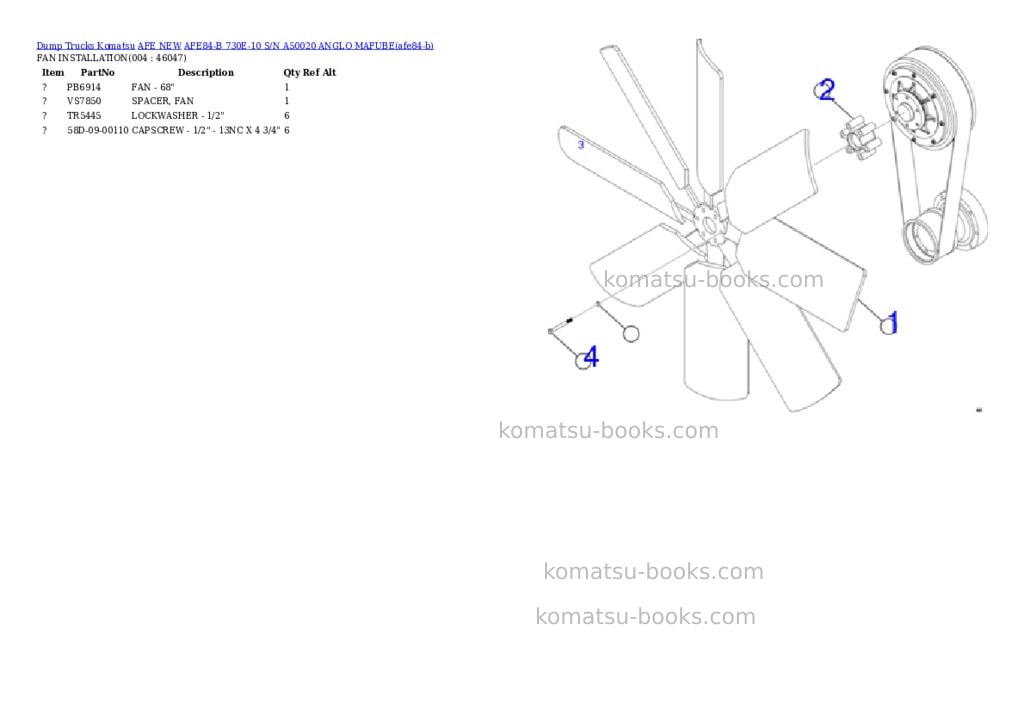 Komatsu AFE84-B 730E-10 S/N A50020 ANGLO MAFUBE Parts catalog cover Page 2