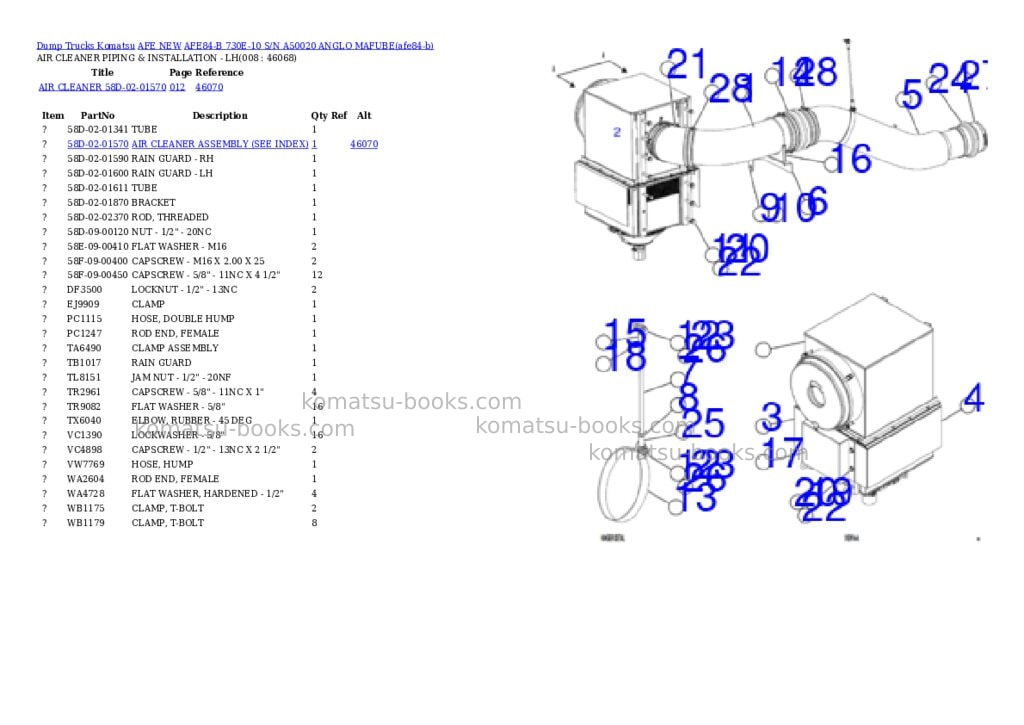 Komatsu AFE84-B 730E-10 S/N A50020 ANGLO MAFUBE Parts catalog cover Page 4