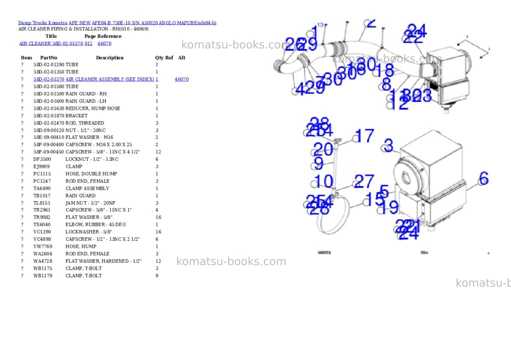 Komatsu AFE84-B 730E-10 S/N A50020 ANGLO MAFUBE Parts catalog cover Page 5