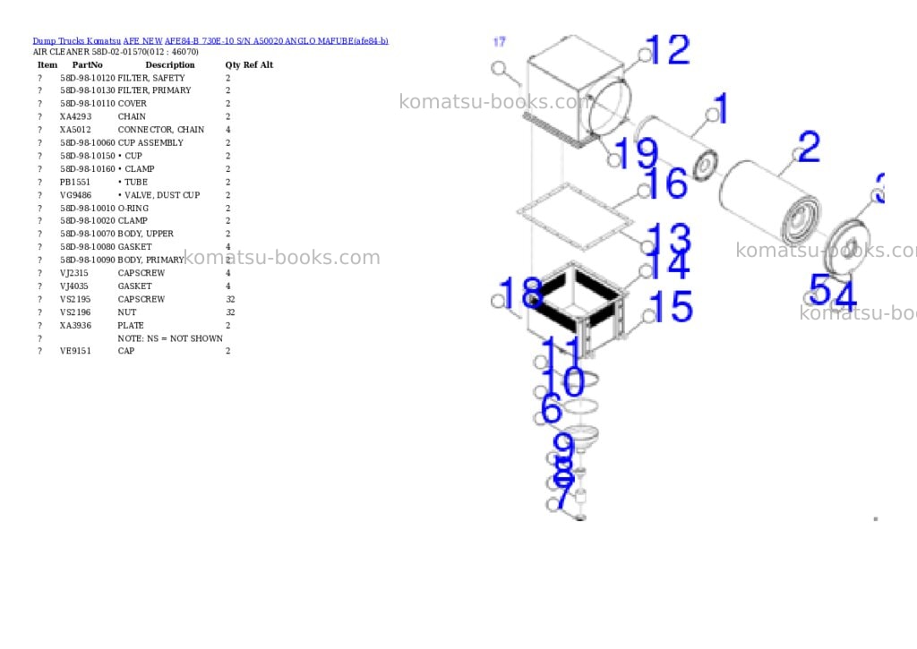 Komatsu AFE84-B 730E-10 S/N A50020 ANGLO MAFUBE Parts catalog cover Page 6