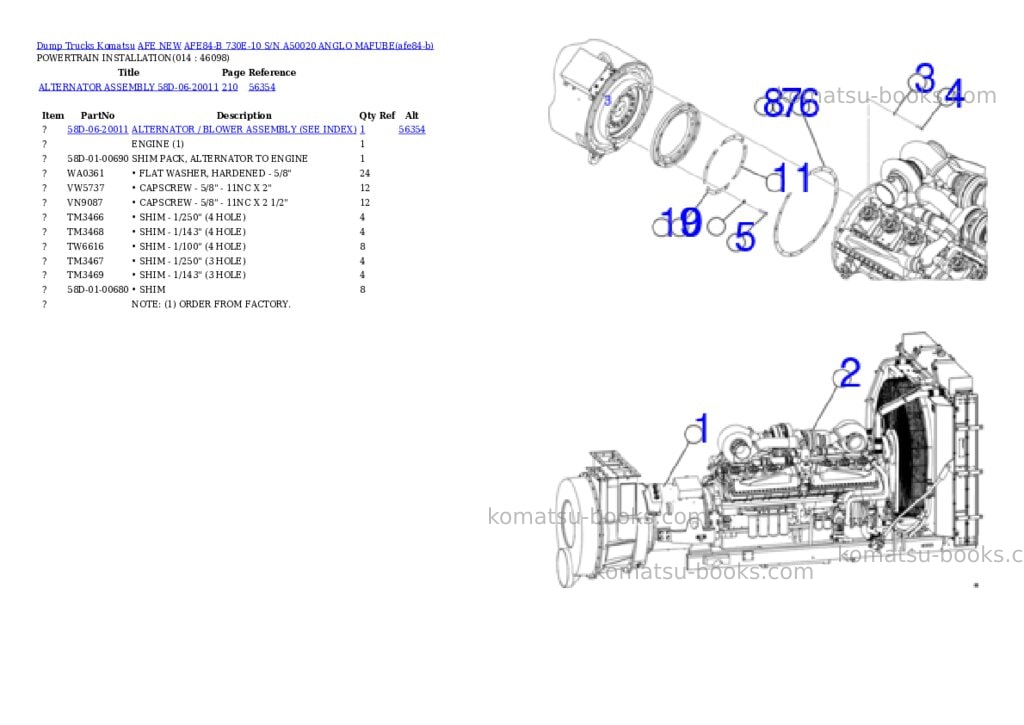 Komatsu AFE84-B 730E-10 S/N A50020 ANGLO MAFUBE Parts catalog cover Page 7