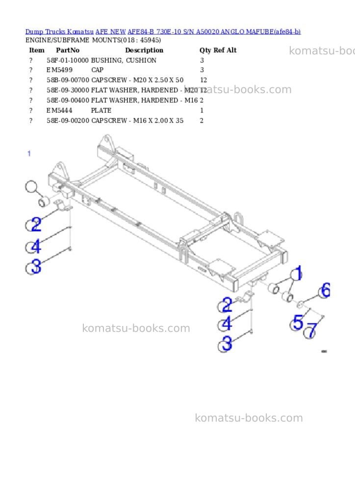 Komatsu AFE84-B 730E-10 S/N A50020 ANGLO MAFUBE Parts catalog cover Page 9