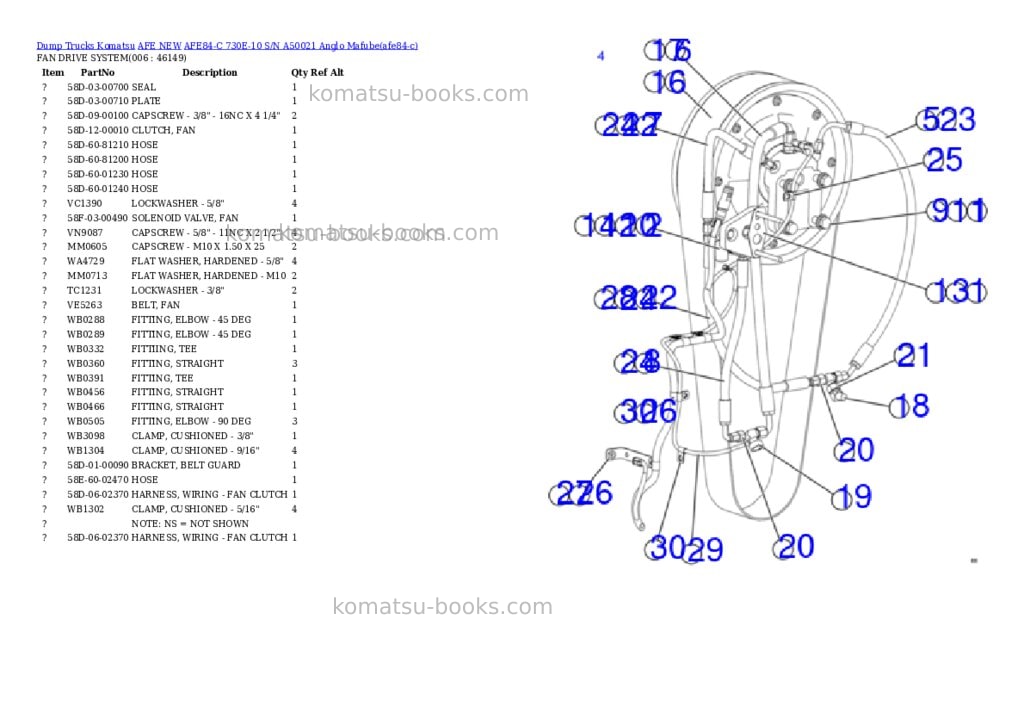 Komatsu AFE84-C 730E-10 S/N A50021 Anglo Mafube Parts catalog cover Page 3