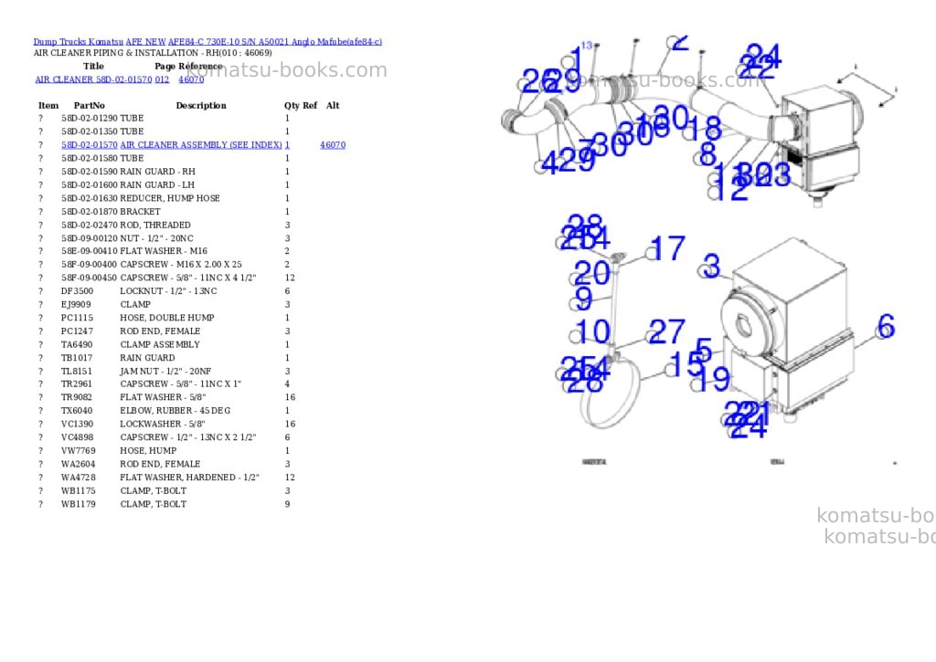 Komatsu AFE84-C 730E-10 S/N A50021 Anglo Mafube Parts catalog cover Page 5