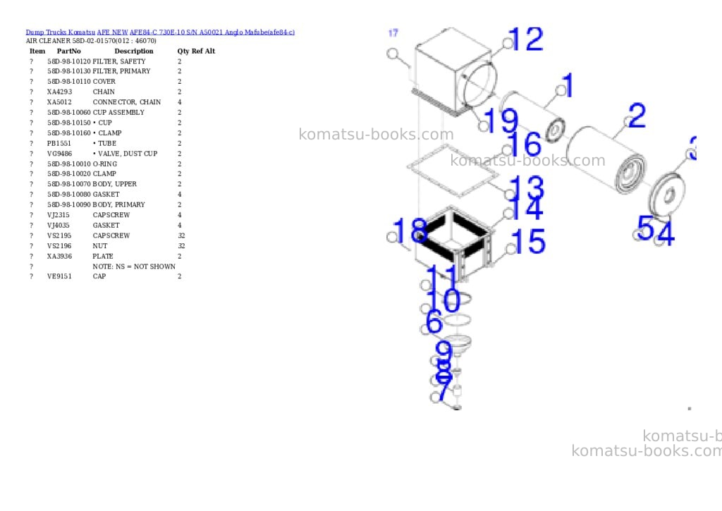 Komatsu AFE84-C 730E-10 S/N A50021 Anglo Mafube Parts catalog cover Page 6