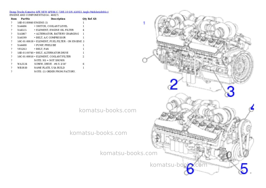 Komatsu AFE84-C 730E-10 S/N A50021 Anglo Mafube Parts catalog cover Page 7