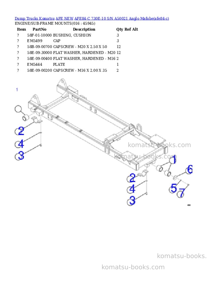 Komatsu AFE84-C 730E-10 S/N A50021 Anglo Mafube Parts catalog cover Page 8