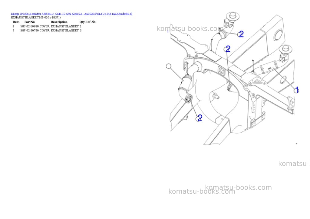 Komatsu AFE84-D 730E-10 S/N A50022 - A50029,POLYUS NATALKA Parts catalog cover Page 10 Komatsu AFE84-D 730E-10 S/N A50022 - A50029,POLYUS NATALKA Parts catalog cover Page 10