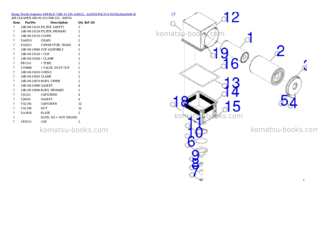 Komatsu AFE84-D 730E-10 S/N A50022 - A50029,POLYUS NATALKA Parts catalog cover Page 6 Komatsu AFE84-D 730E-10 S/N A50022 - A50029,POLYUS NATALKA Parts catalog cover Page 6