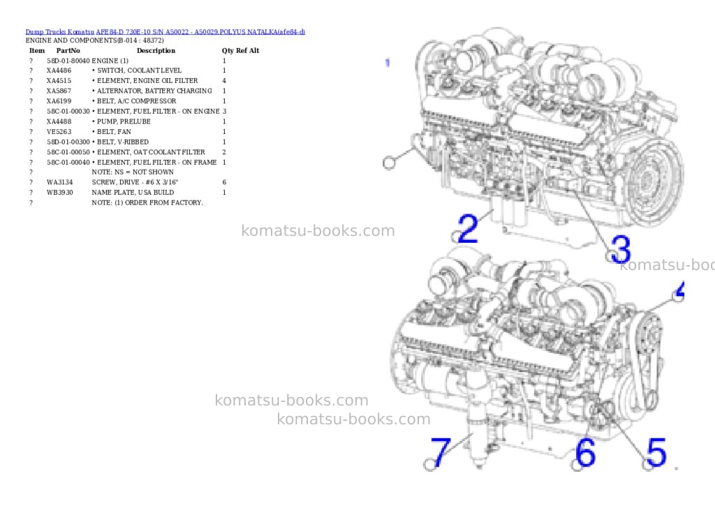 Komatsu AFE84-D 730E-10 S/N A50022 - A50029,POLYUS NATALKA Parts catalog cover Page 7 Komatsu AFE84-D 730E-10 S/N A50022 - A50029,POLYUS NATALKA Parts catalog cover Page 7
