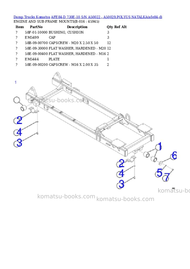 Komatsu AFE84-D 730E-10 S/N A50022 - A50029,POLYUS NATALKA Parts catalog cover Page 8 Komatsu AFE84-D 730E-10 S/N A50022 - A50029,POLYUS NATALKA Parts catalog cover Page 8