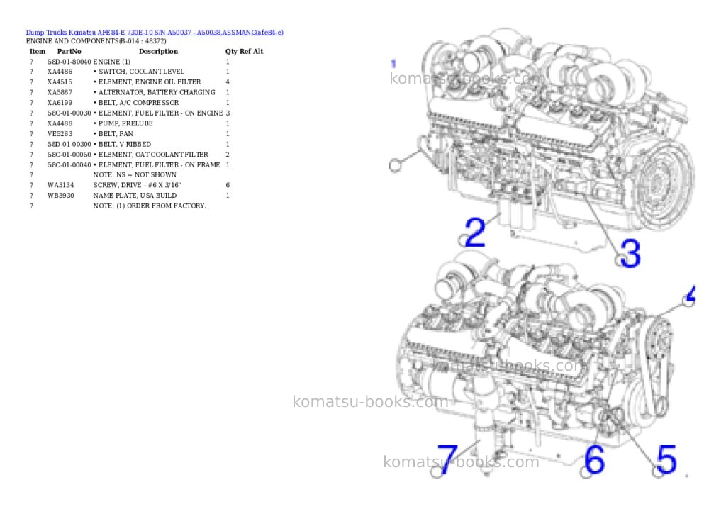 Komatsu AFE84-E 730E-10 S/N A50037 - A50038,ASSMANG Parts catalog cover Page 7 Komatsu AFE84-E 730E-10 S/N A50037 - A50038,ASSMANG Parts catalog cover Page 7