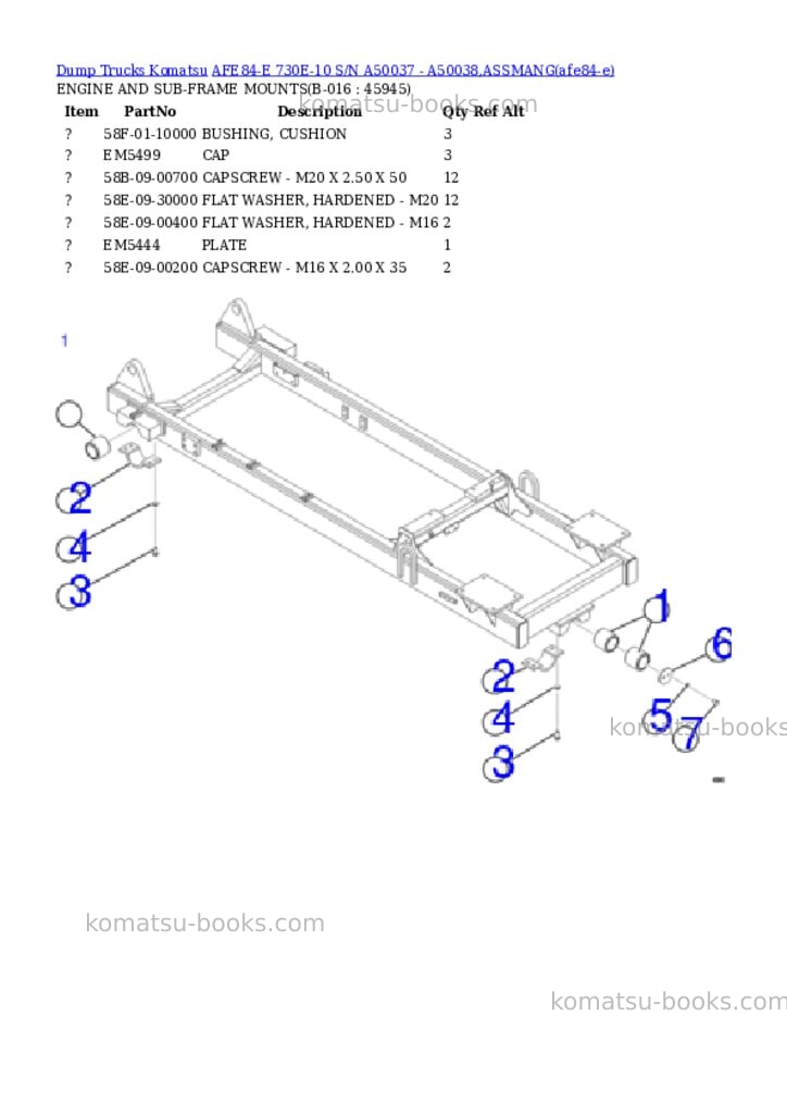 Komatsu AFE84-E 730E-10 S/N A50037 - A50038,ASSMANG Parts catalog cover Page 8 Komatsu AFE84-E 730E-10 S/N A50037 - A50038,ASSMANG Parts catalog cover Page 8
