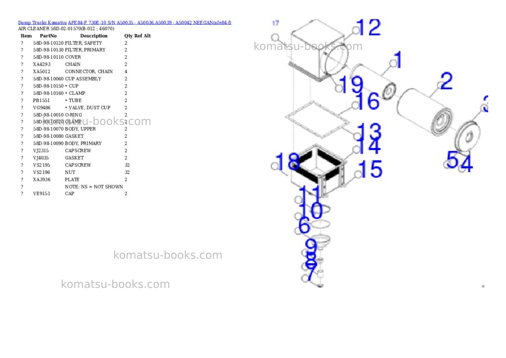 Komatsu AFE84-F 730E-10 S/N A50035 - A50036,A50039 - A50042 NEEGAN Parts catalog cover Page 6 Komatsu AFE84-F 730E-10 S/N A50035 - A50036,A50039 - A50042 NEEGAN Parts catalog cover Page 6