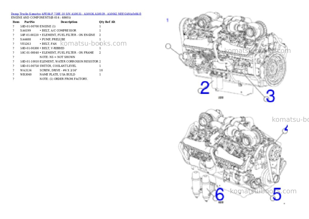 Komatsu AFE84-F 730E-10 S/N A50035 - A50036,A50039 - A50042 NEEGAN Parts catalog cover Page 7 Komatsu AFE84-F 730E-10 S/N A50035 - A50036,A50039 - A50042 NEEGAN Parts catalog cover Page 7