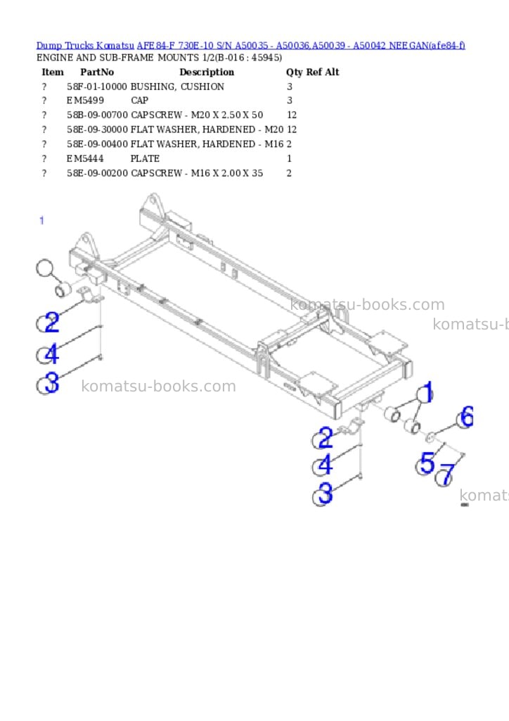 Komatsu AFE84-F 730E-10 S/N A50035 - A50036,A50039 - A50042 NEEGAN Parts catalog cover Page 8 Komatsu AFE84-F 730E-10 S/N A50035 - A50036,A50039 - A50042 NEEGAN Parts catalog cover Page 8